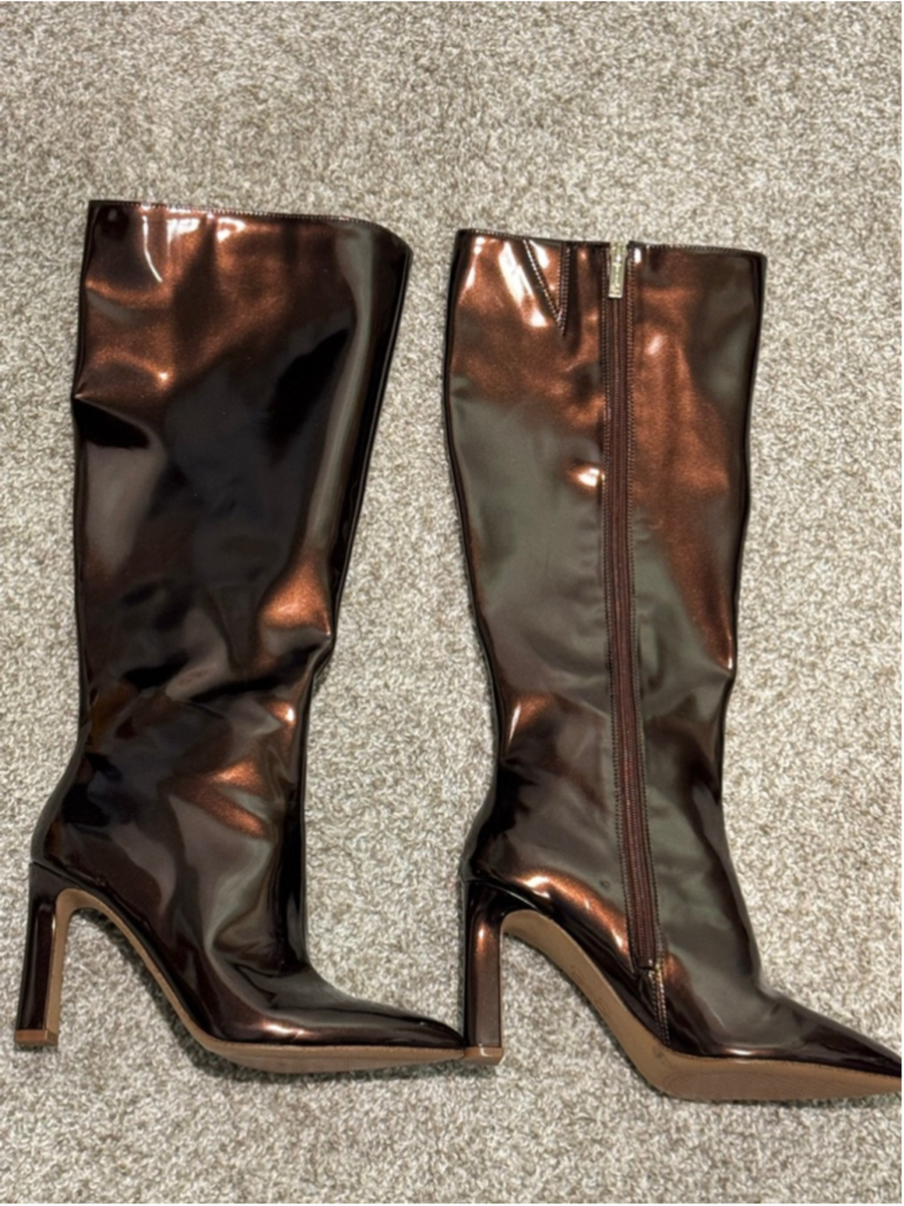 Women's Jessica Simpson Brown Heeled patent vegan leather Boots 7.5